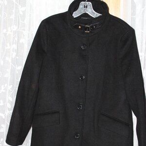 Ralph Lauren Women Black Coat SZ 8 Button Down Lined High Neck Pockets